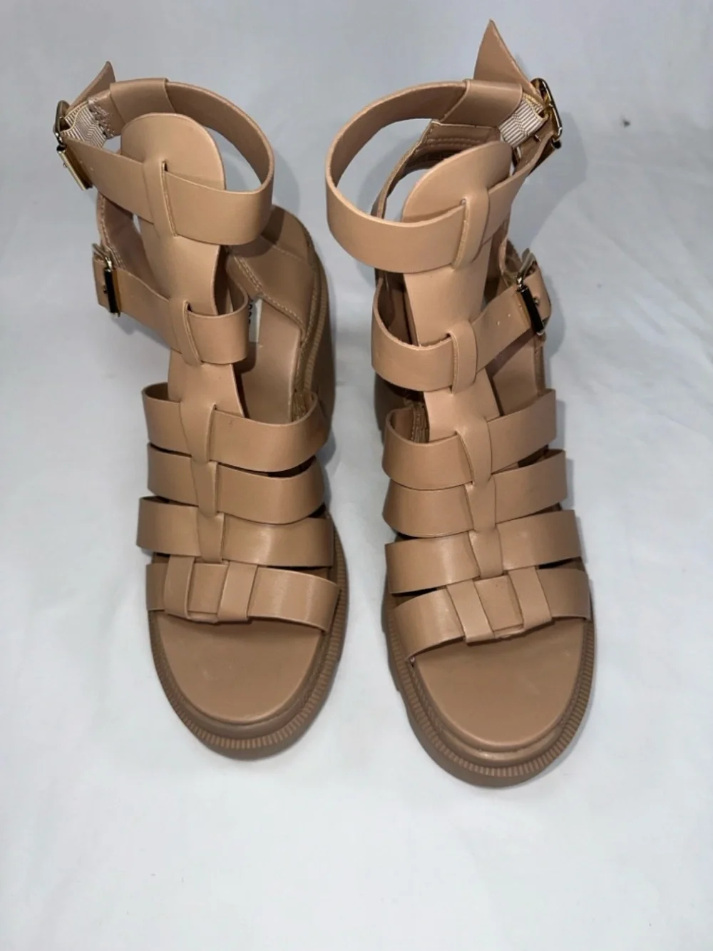 Steve Madden Cosmic Gladiator Platform Sandal Chunky Lug Sole Nude Womens Size 9
